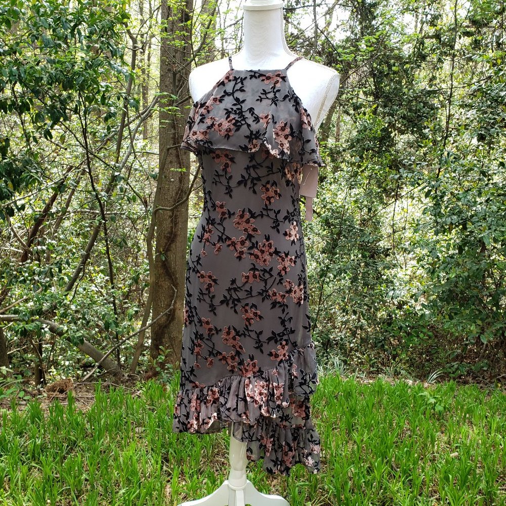 AVEC LES FILLES Burnout Party Dress in Gray with Pink Flowers Size 2 NWT